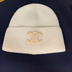 Celine Winter White Ribbed Knit Beanie (NWOT)